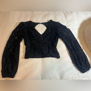 Anthropologie Black Lace Long Sleeve Top